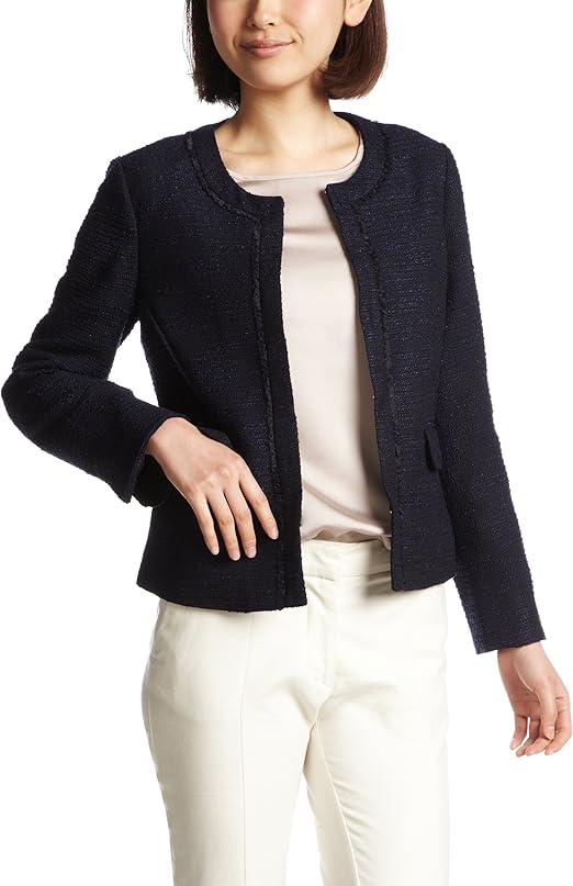 Ennea Tweed No Collar Jacket, beige, 日本 38-(日本サイズ9 号